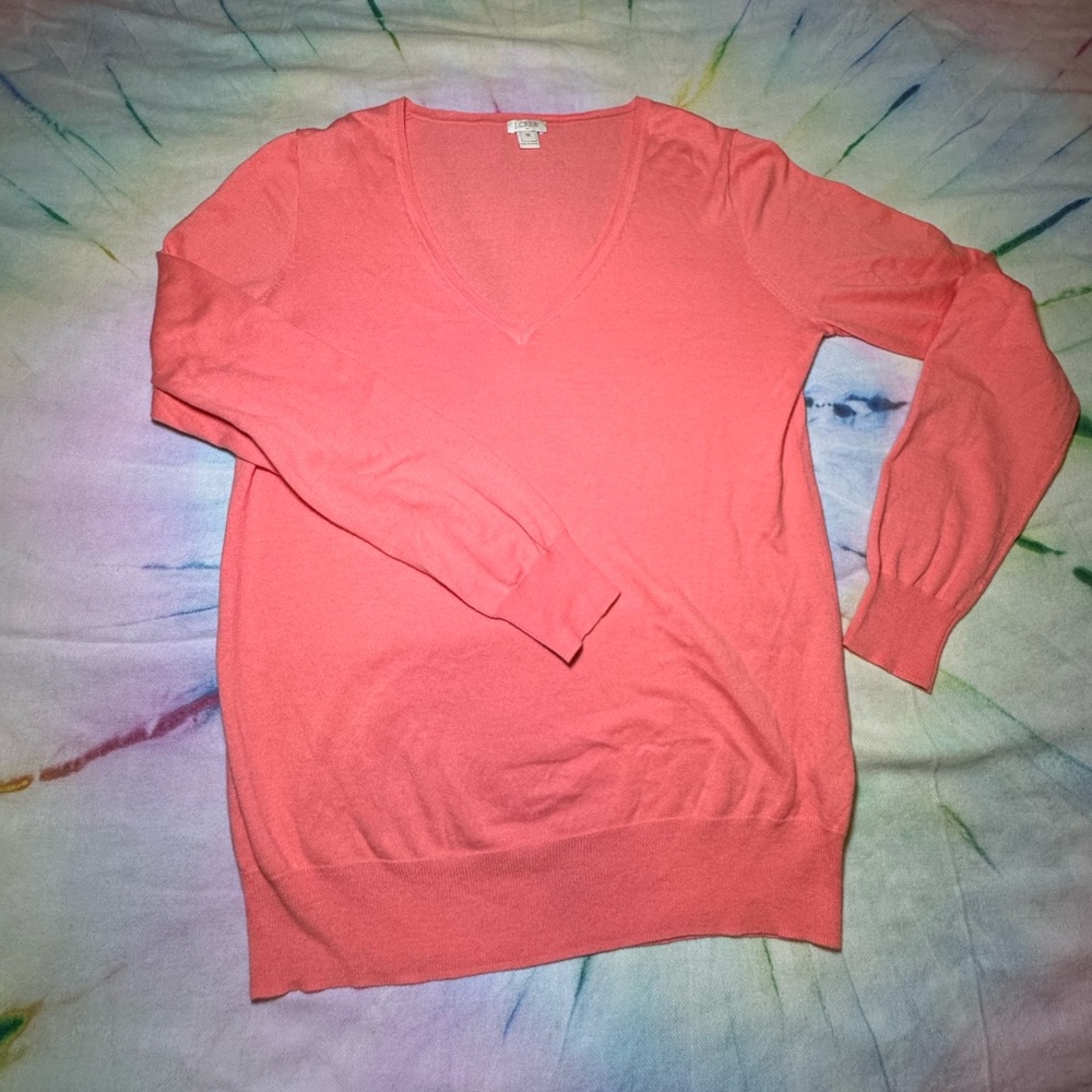 J. Crew Lightweight V-Neck 100% Cotton Sweater in Coral